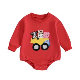 YINGISFITM Newborn Baby Boy Girl Clothes Truck Animal Bubble Romper Long Sleeve Onesie Fall Winter Infant Farm Outfits (Red, 0-3 Months)