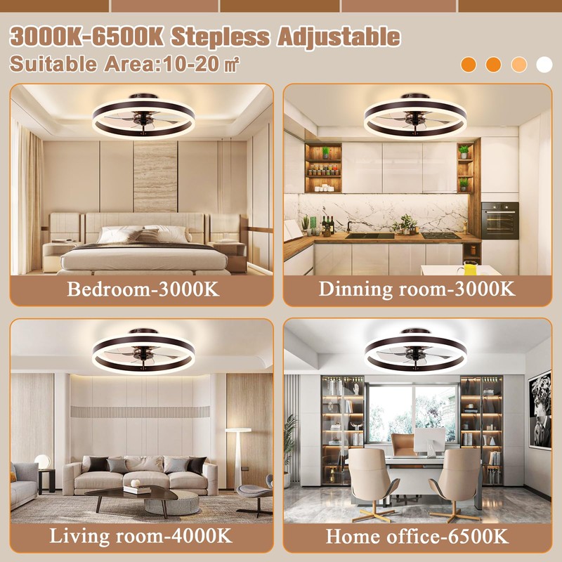 VOLISUN Low Profile Ceiling Fans with Lights and Remote, 19.7in