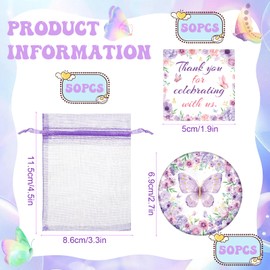 THE KING HIS QUEEN 50 Sets Butterfly Baby Shower Party Favors Butterfly Compact Pocket Mirrors and Thank You Cards Gift Bags for Guests Bridal Shower Wedding Gender Reveal Party