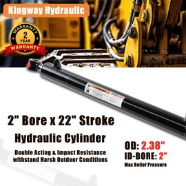 Kingway Hydraulic Double Acting Hydraulic Cylinder - Tang Universal Hydraulic Cylinder 2" Bore, 22 inch Stroke - 3500 PSI, 9400 LBs Column Load, SAE#6 Ports, 1" Pin Holes