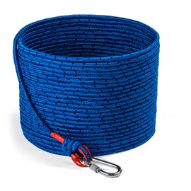 Loreso Strong Magnet Fishing Rope Carabiner, Camping Rope - Heavy Duty 1200 lb Strength All Purpose Ropes, 1/3 Inch Reinforced Polyester Line, Outdoor Rope for Camping, Hiking, Boating & Caving - 65ft