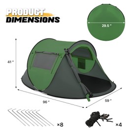 MoNiBloom Pop Up Tents for Camping, 2 Person Easy Setup Automatic Hydraulic Water Resistant with 2 Doors and Side Windows Portable Lightweight Tent for Backpacking Trip Hiking Outing, Green