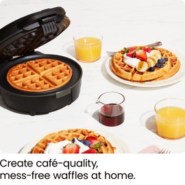 Chefman Anti-Overflow Belgian Waffle Maker w/Shade Selector, Temperature Control, Mess Free Moat, Round Iron w/Nonstick Plates & Cool Touch Handle, Measuring Cup Included, Black