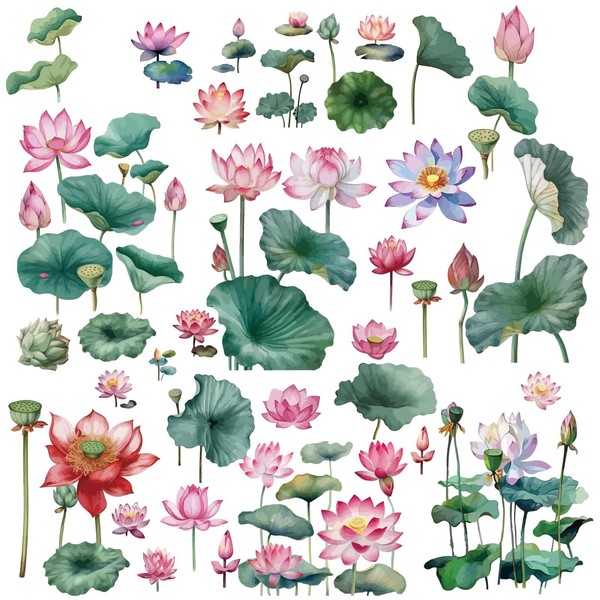 CRASPIRE 8 Sheets Lotus Flower Window Decal Large Lotus Leaf