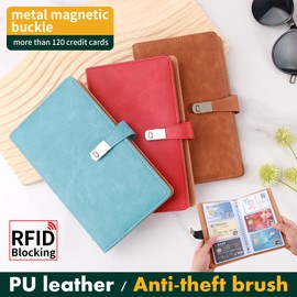 XMLINPER Business Card Organizer holder Book,Credit Card holder,Leather Card Organizer Business Card Case Storage Book Rolodex With 120 Card Slots Protection Case for Men and Women, Brown, Business