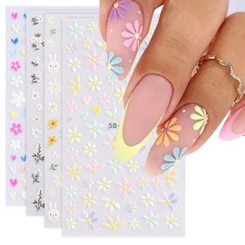 TELAIN Nail Sticker Set for Unique Nail Design, 4 Sheets Spring Themes Nail Art Accessories, Perfect for 3D Gel Nails and UV Gel Strips