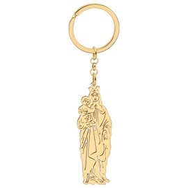 SHIGIE Stainless Steel Elegant Virgin Mary Keychain Car Wallet Key Ring Christian Religious Jewellery For Women Gifts Charms (Gold-plated)