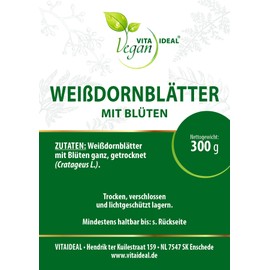 VITA IDEAL Vegan® Hawthorn Leaves with Flowers 2 x 300 g Dried & Cut Crataegi Fructus Hawthorn Leaves Hawthorn Mealberry Tree Redthorn Hawthorn Flowers Hawthorn Leaves Herbs Tea