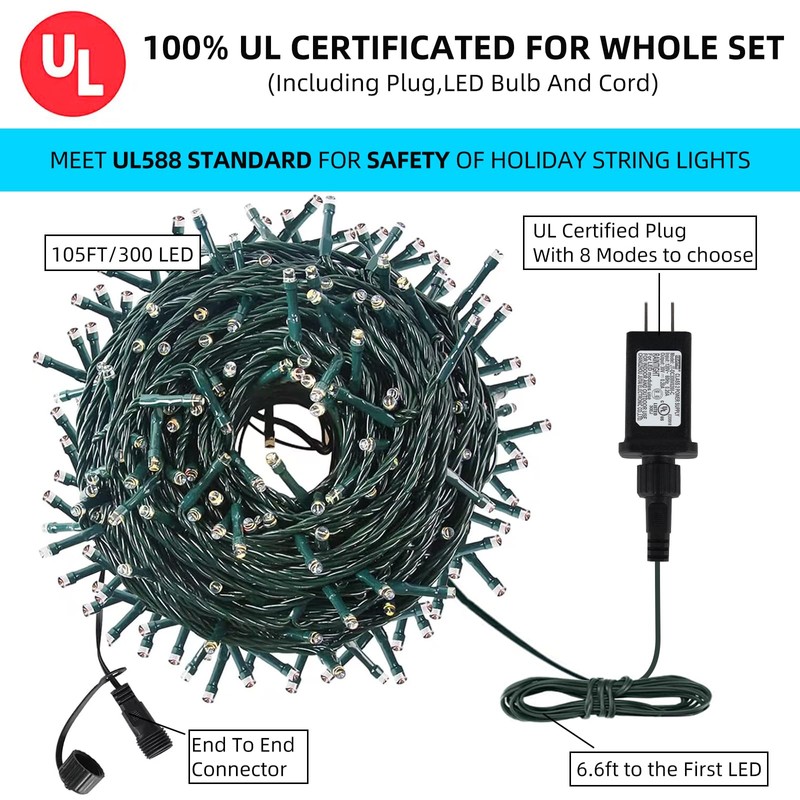 MZD8391 Upgraded 105FT 300LEDs Christmas Lights Outdoor Indoor String Lights