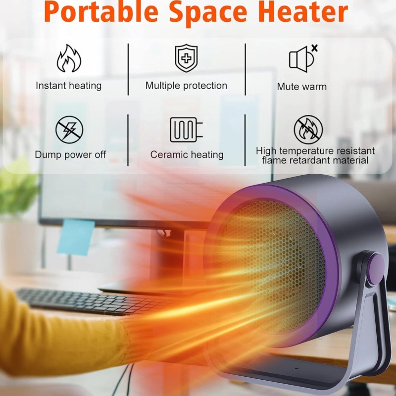 Portable Electric Space Heater 700W Quiet Ceramic Mini Heater Fan