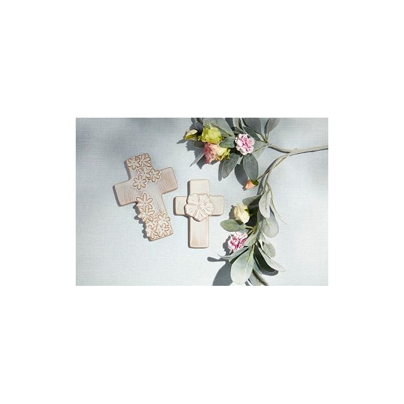 Mud Pie Sm Ceramic Flower Cross; 5 1/2" X 3