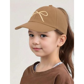 Panegy Ponytail Cap, Kids, Children, Sunshade, Hat, Girls, UV Protection, Cute, UV Protection, Wide Brim, Adjustable, Sports, Outdoors, Kindergarten, School, Excursions, Khaki, Free size