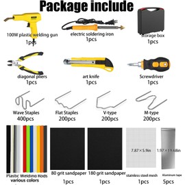 Plastic Welder, 2 in 1 Plastic Welding Kit, SONNLER 1000PCS Hot Stapler Plastic Repair Kit For Car Bumper Crack Repair with Iron, Rods, Metal Mesh, Abrasive Paper, Aluminum Tape