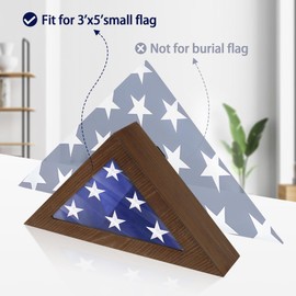 Flag Case for Small American Flag, Wooden 3’ x 5’ Flag Box Display Case with HD Plexiglass Glass (Not for Funeral Flag), Folded Triangle Flag Frames for Military Flag