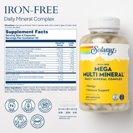 SOLARAY Mega Multi Mineral, Iron Free - Daily Mineral Supplement w/Trace Minerals, Electrolytes, Calcium, Magnesium, Zinc, Selenium, Boron -Cellular Energy, Immune Support, 60-Day Guarantee, 50 Serv