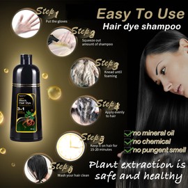 Black Hair Dye Shampoo 3 in 1, Natural Dye to Cover Gray Hairs,Hair Color Shampoo for Women and Men,Herbal Ingredient Shampoos for Grey Hairs Coverage-500ml/17 Oz
