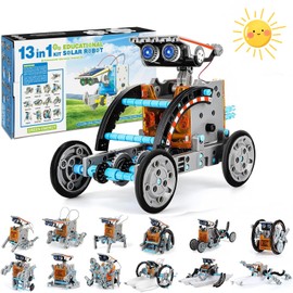 Georgie Porgy Solar Energy Robot Toy STEM Kits for Children Experiment Box Educational Science Sets DIY Kit Space Fleet Gifts for Boys Girls Age 8+ (13-in-1 Grey)