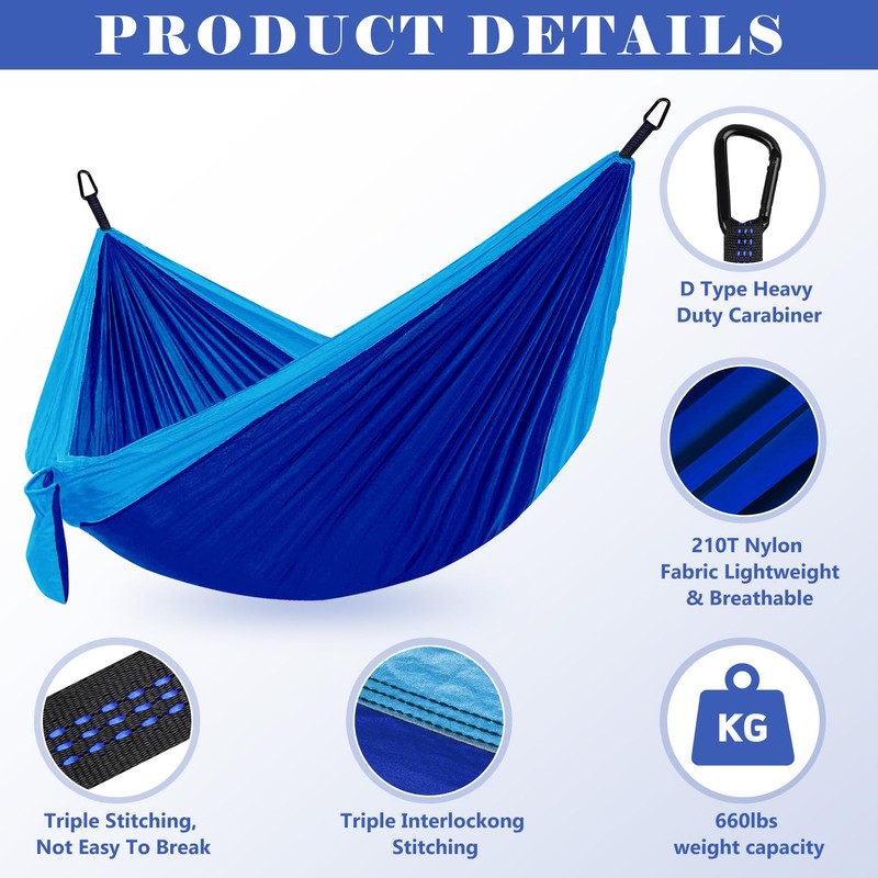 Single Double Camping Hammock with Tree Straps, 660lbs Portable Nylon