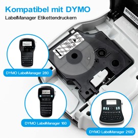 Meritom Compatible Dymo D1 Label Tape Transparent Replacement for Dymo D1 12 mm Label Tape 12 mm x 7 m Black on Clear 45010 S0720500, for Dymo LabelManager 160 210D 360D 420P Labelpoint 100 150, 4P