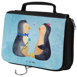 Mr. & Mrs. Panda Toiletry Bag Penguin Couple, blue, Hand drawn