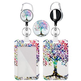 WoEluone Heavy-Duty Badge Holder Retractable Badge Reel with Belt Clip & Key Ring - Vertical ID Work Badge with Nature Tree of Life Design - Perfect for Office Workers, Nurses, Teachers, and Students