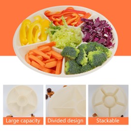 LUVCOSY 40 Pcs Disposable Divided Serving Trays & Platters, Cornstarch Appetizer Tray with 6 Deep Compartments, 12'' Chip and Dip Serving Set, Party Tray for Veggie Fruit, Microwave Safe