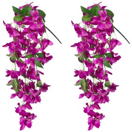 Artificial Faux Trailing Plants Flowers for Outdoor Outside Fall Autumn Decoration, 2PCS Fake Silk Bougainvillea Long Vines UV Resistant Faux Flowers for Home Porch Patio Balcony Planter Yard, Fuchsia