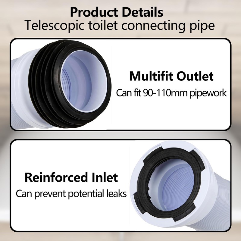 Toilet Waste Pipe Connector 260mm-500mm Toilet Pan Connector Universal WC