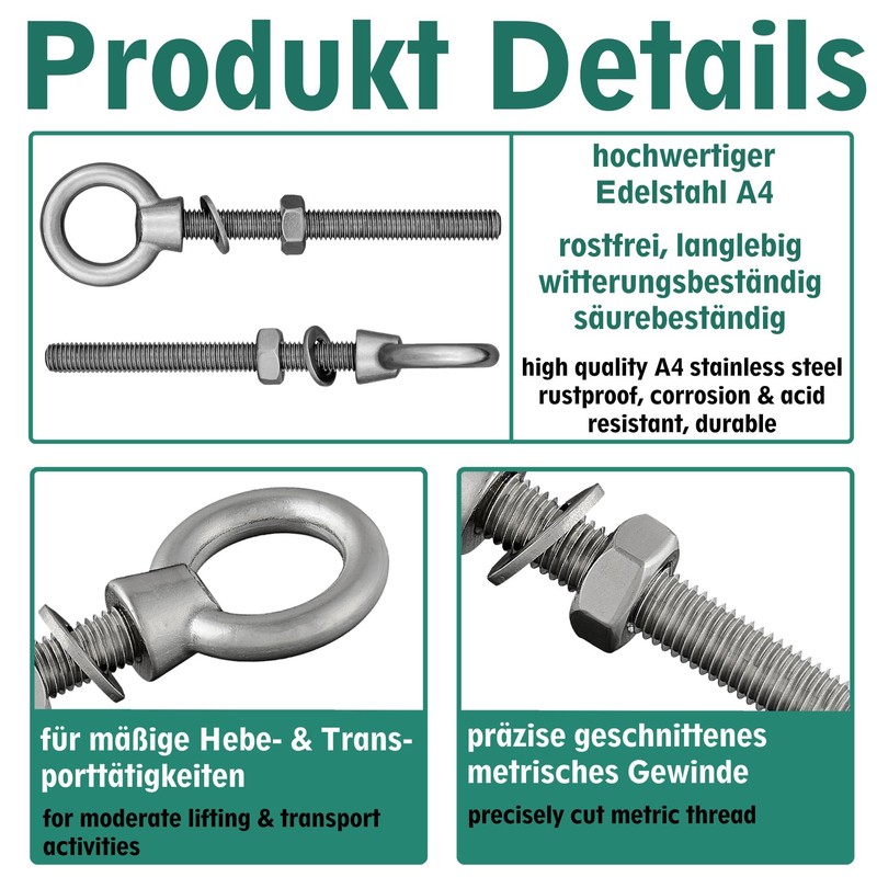 Eye Bolt with Metric Full Thread | Includes Washer and