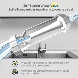 Self-Sealing Waterless P Trap 1-1/2", One Way Sanitary Waste Valve Upgraded Trap Dry Seal Technology Prevent the Backflow of Air & Wastewater Five-Year Warranty