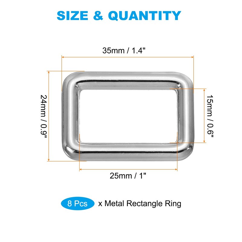 PATIKIL Flat Metal Rectangle Rings 1-1/4" / 32mm, 8 Pcs