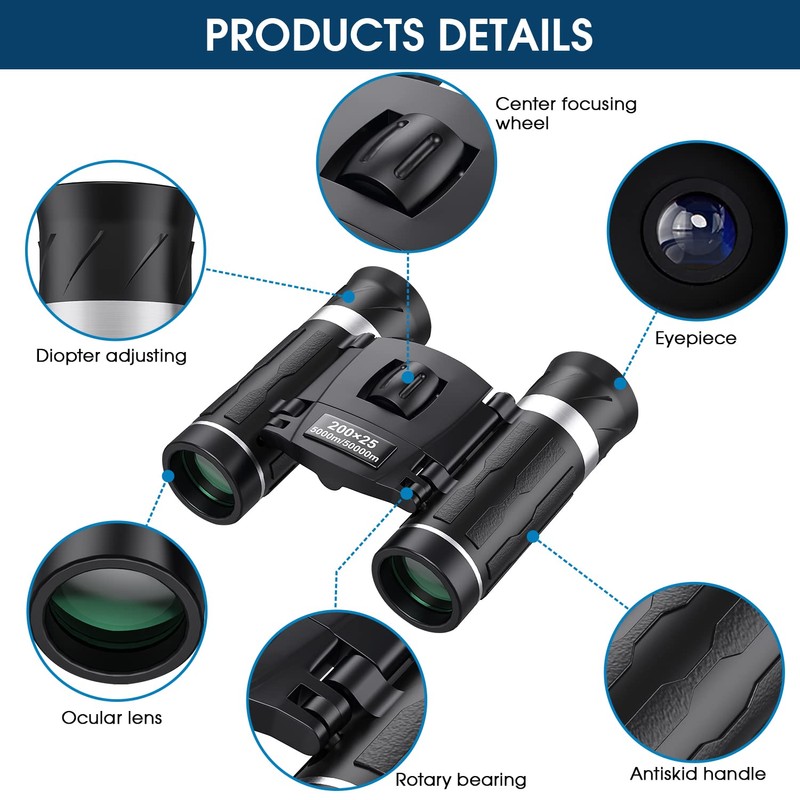 200x25 Compact Binoculars for Adults and Kids, High Powered Mini