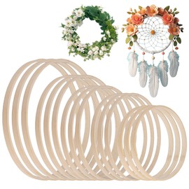 Pack of 15 Bamboo Wooden Rings for Crafts, 10/13/15/18/20 cm Macrame Rings, Wooden Hoops for Crafts, Natural Bamboo, for Macrame Dream Catcher, Flower Wreath, Door Wreath, Wall Hanging, Window