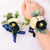 URROMA Wrist Corsage and Boutonniere Set, Blue and Yellow Rose