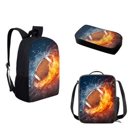 FOR U DESIGNS Rugby School Bag and Lunch Box Pencil Case Set Medium 1st Grade Backpack for Boys with Lunchbox Pencil Pouch for Elementary School Bookbag 17 Inch Outdoor Travel Backpacks 3 Piece