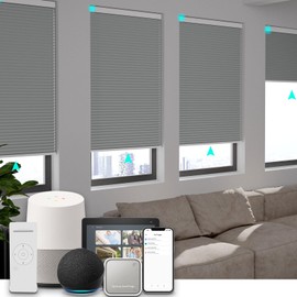 Changshade Motorized Cellular Shades with Remote Control Smart Blinds Work with Alexa, Google Home, Smarthings, Custom Size Electronic Automatic Shades for Indoor Windows Doors, Blackout, Grey, Gray