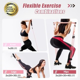 ALongSong Kit de Barra de Pilates Mejorado con Bandas de Resistencia de Látex Natural, Barra de Yoga y Pilates de Acero Inoxidable Multifuncional de A