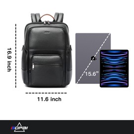 BOPai Leather Bag Fits 15.6 Inch Laptop Business Backpack,Smart Work Backpack for Office Work Airplane Business Travel