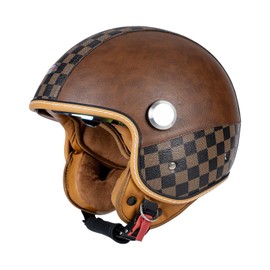 QUICKOOL Dual Visor 3/4 Open Face Motorcycle Helmet for Men & Women, DOT Approved Unisex Retro Half Helmet，Motorbike Casco for Moped Cruiser Bobber and Chopper (Long Outer Shield-Brown,L)