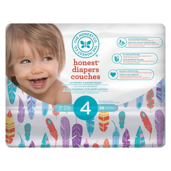 The Honest Company DIAPERS  -  PAINTED FEATHERS, Size 6 (22 Count)