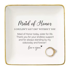 NZY Maid of Honor Proposal Gifts from Bride-Wedding Gifts for Maid of Honor-Bachelorette Party Present for Her Bridesmaid,Besties,Friends,Women-Ceramic Jewelry Tray Trinket Holder Ring Dish