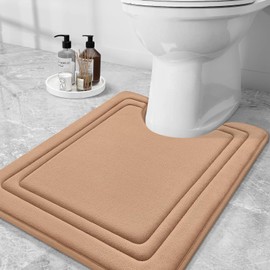 Grandaily Memory Foam Toilet Rugs U-Shaped 24x20, Ultra Soft, Non-Slip and Absorbent Bathroom Rugs, Toilet Bath Mat, Machine Wash Dry, Comfortable Contour Bath Rugs for Toilet Base, Dark Beige
