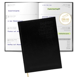 TOBJA PlanWise Book Calendar 2026 A5 - Diary with 1 Week on 2 Pages - Flex Hardcover Calendar DIN A5 in Leather Look - Year Overview & Holidays - Elegant Timer