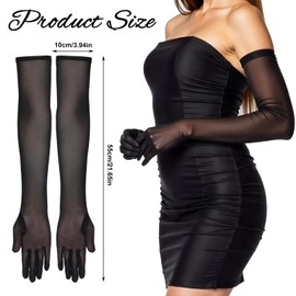 Long Black Sheer Gloves, Lace Opera Gloves Mesh Women Formal Glove Tulle Glove 1920s Accessories Tea Party Accessories Flapper Prom Accessories for Women Bridal (21.65 inch)