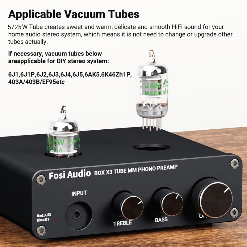 Fosi Audio BOX X3 5654W Phono Vacuum Tube Preamp Turntable