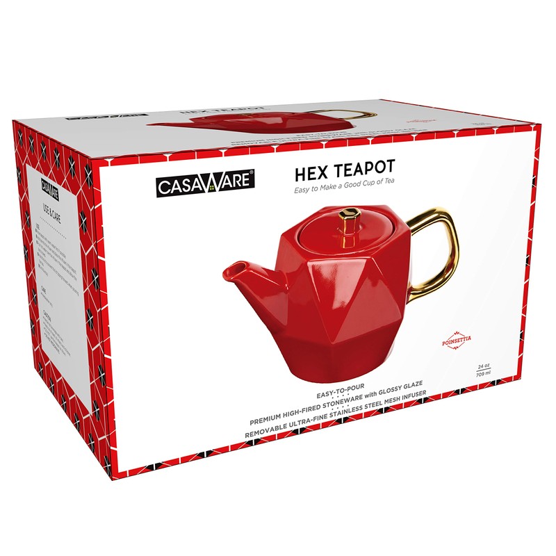 casaWare 24-Ounce Premium High-Fired Stoneware Hex Teapot with a Glossy