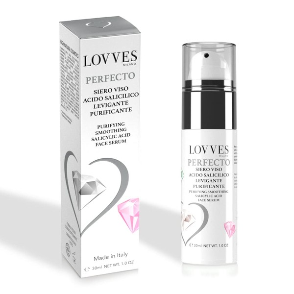 LOVVES Perfecto Salicylic Acid Facial Serum, Highly Natural Cosmetics, Smoothing, Cleansing, Contrasting Imperfections, Reduces Stains, 30ml Airless Bottle