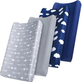 Biloban 4-Pack Diaper Changing Pad Covers 32"x16" Fitted for Boys Breathable Crib Sheets