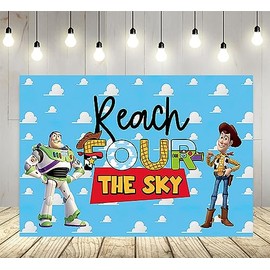 Reach Four The Sky Backdrop for 4th Birthday Party Supplies Blue Sky White Clouds Photo Backgrounds 4th Birthday Theme Baby Shower Banner 59x38in