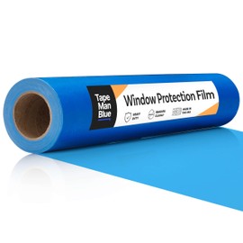 Window Protection Film, 48 inch x 200 feet, Made in USA, Strongest and Most Durable Window Protection Film for Construction, Blue Self-Adhesive Temporary Glass Protection Tape